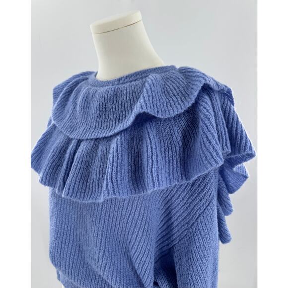 Zara Periwinkle Blue Purple Ruffle Sweater Knit Pullover M Coquette - Picture 2 of 8